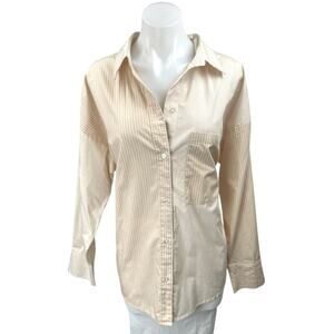 Abercrombie & Fitch Cream Striped Button Down Long Sleeve Oversized Shirt Top L